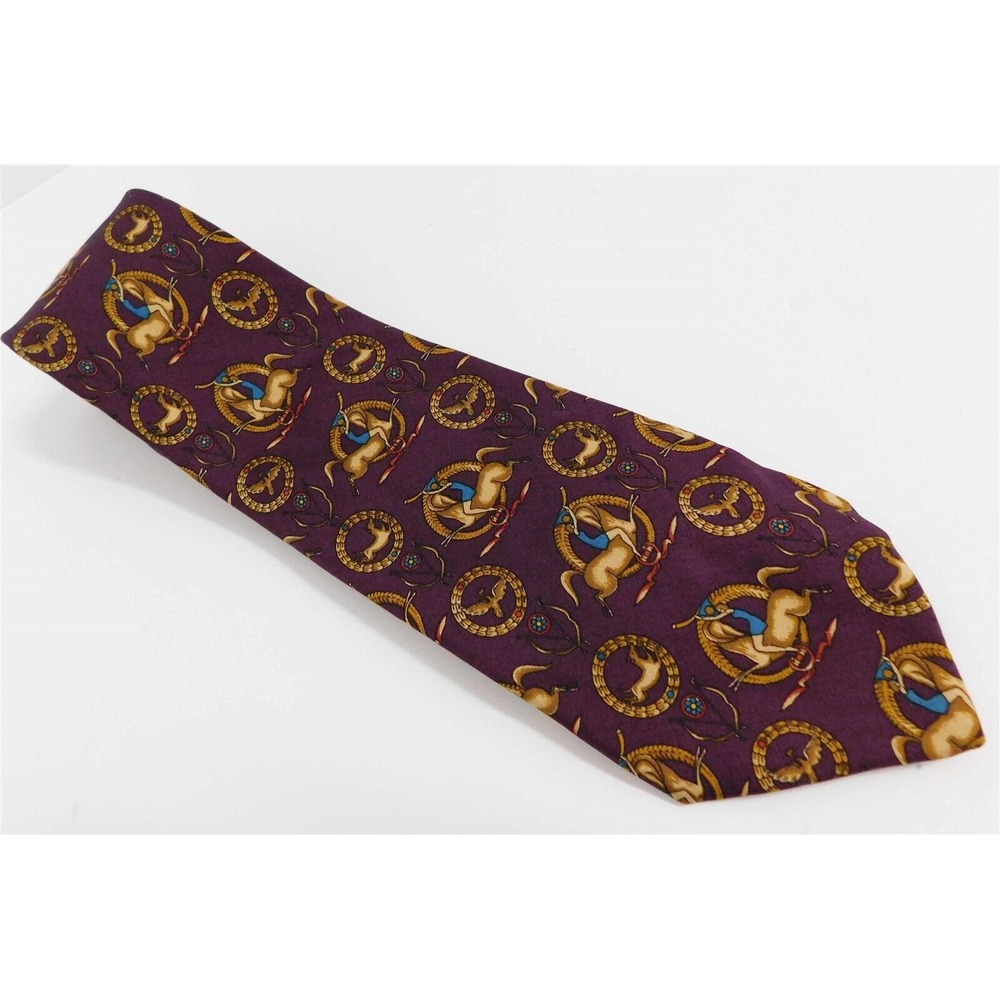 Salvatore Ferragamo Purple Multi Horse Theme100% Silk Tie Italy